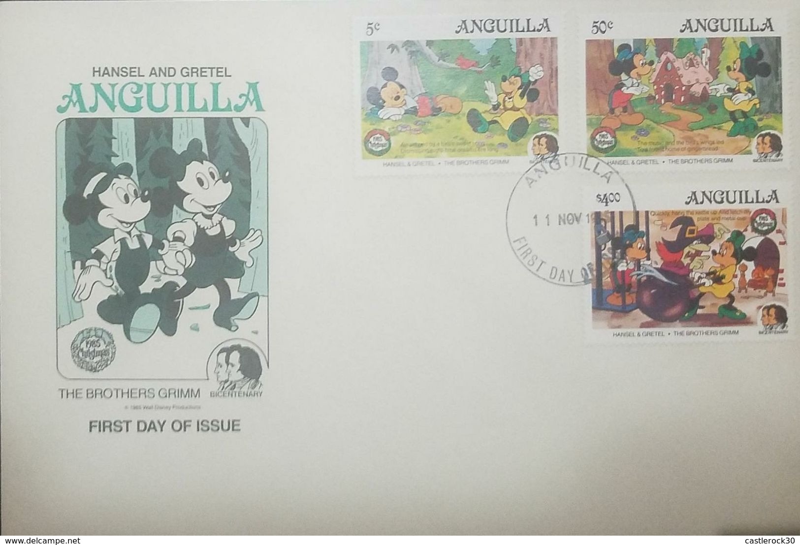 L) 1985 ANGUILLA, THE BROTHERS GRIMM BICENTENARY, HANSEL Y GRETEL, DISNEY, MICKEY, MINNIE, NATURE, CARTOON, FULL COLORS, - Anguilla (1968-...)