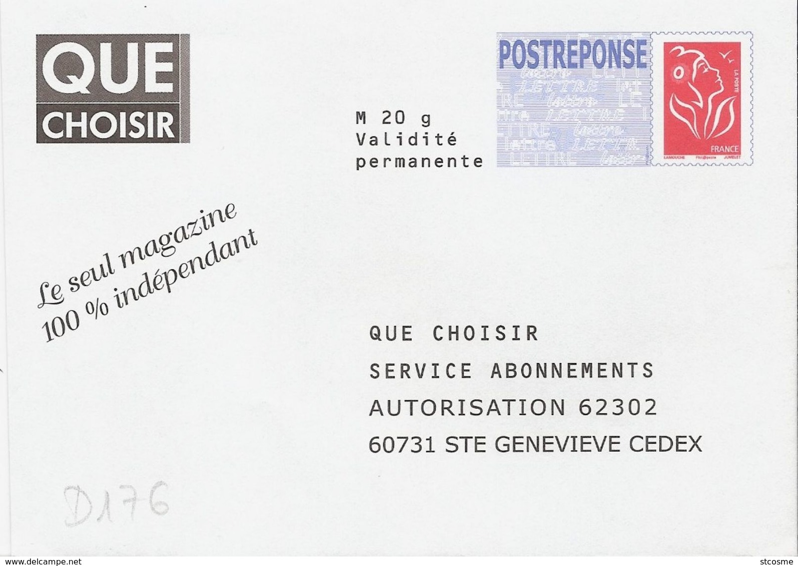 D0176 - Entier / Stationery / PSE - PAP Réponse Lamouche - Que Choisir - Agrément 06P564 - Prêts-à-poster:Answer/Lamouche