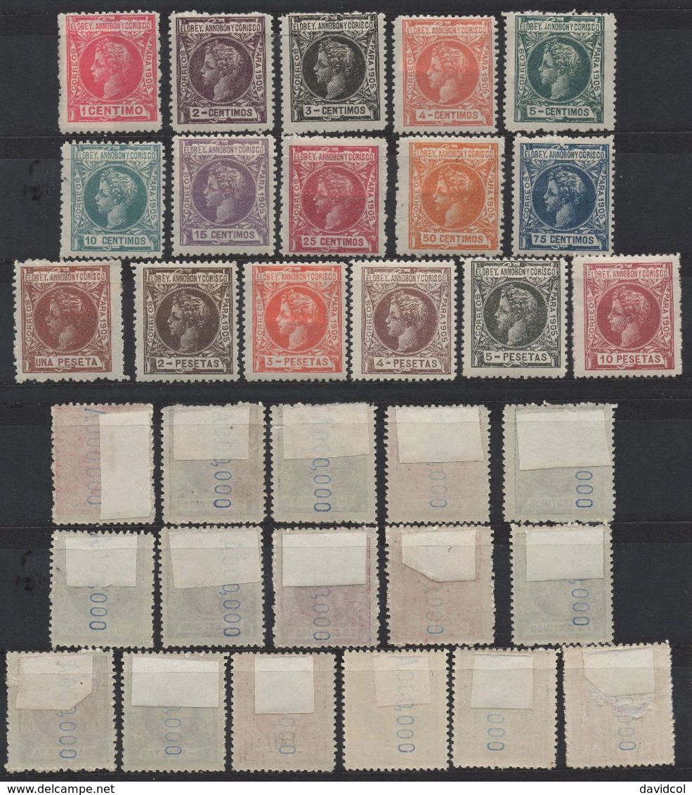 N397.-. ELOBEY, ANNOBON Y CORISCO 1905 - SC#: 19-34 - MH - 10 P ARE THIN - KING ALFONSO XIII.. SCV: US$ 811.00 - Elobey, Annobon & Corisco