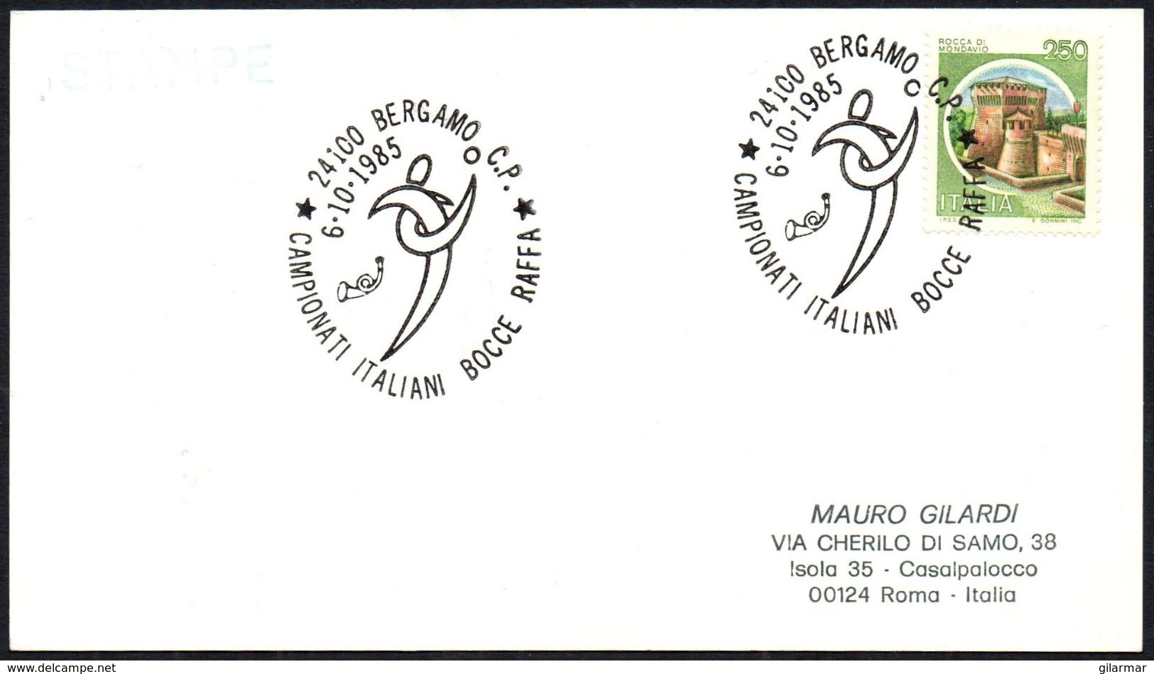 BOWLS - ITALIA BERGAMO 1985 - CAMPIONATI ITALIANI BOCCE RAFFA - CARD - Bocce