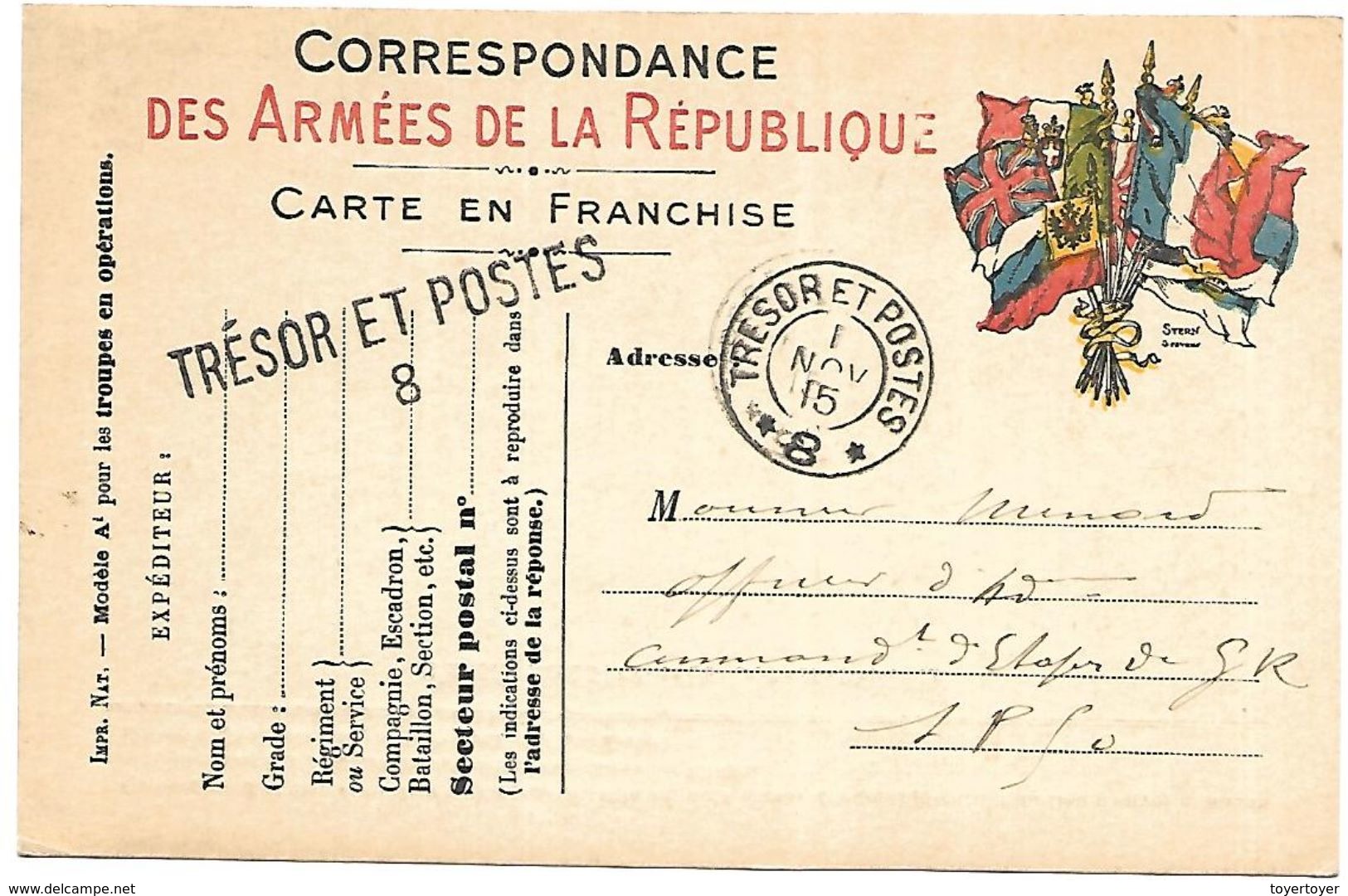 CM 34 Correspondance Militaire Du 1-11-15 Cachet Trésor Et Postes Double Cercle Et Griffe Linéaire N°(SP)8 QG De La 2ème - Oorlog 1914-18