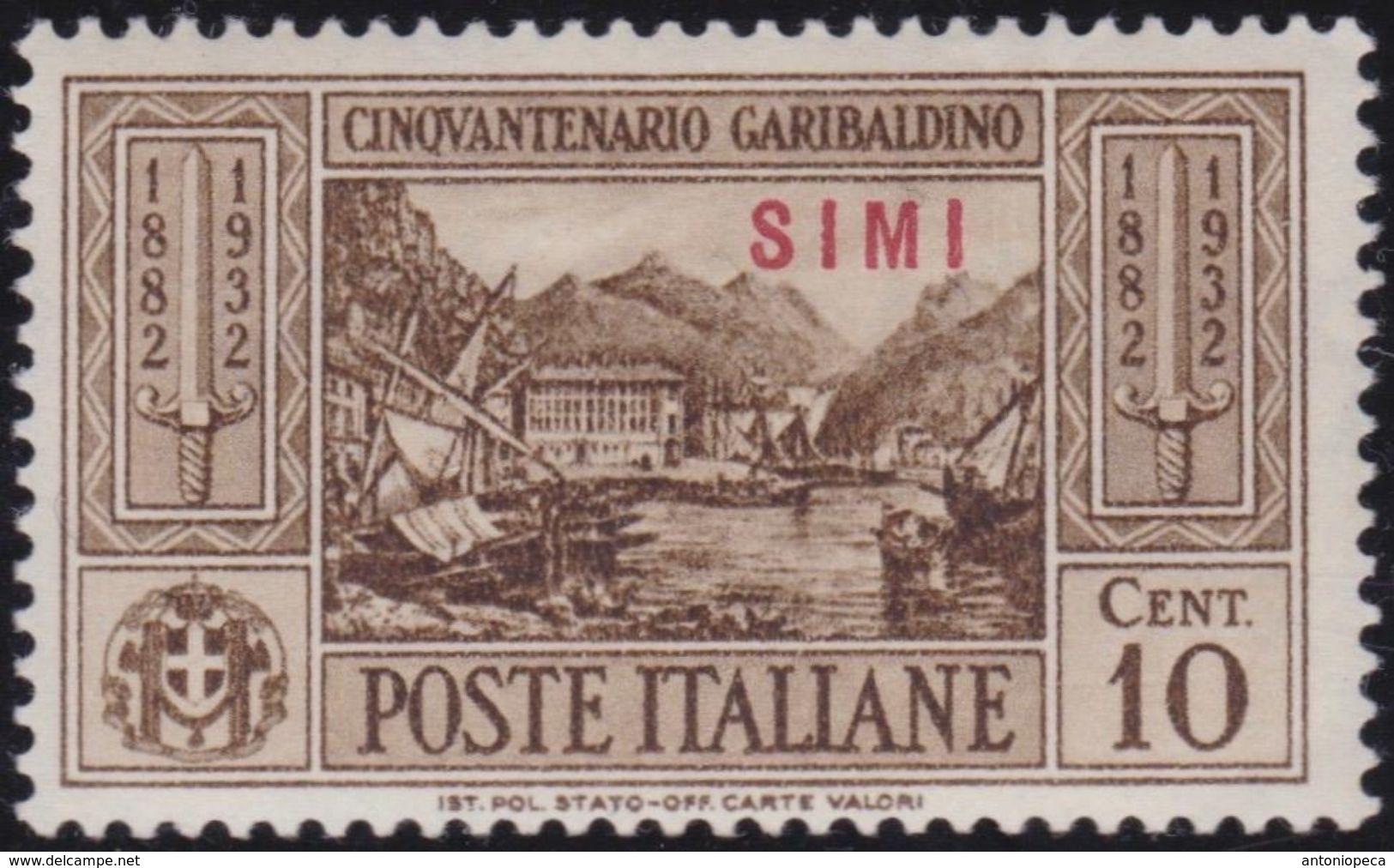 COLONIE ITALIANE EGEO SIMI 1932 Garibaldi 10c Nuovo TL, MH* - Ägäis (Simi)