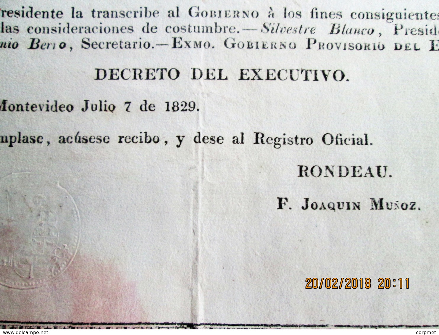 NAVIGATION PASSPORT - URUGUAY 1829 Patente De NAVEGACION Issued By RONDEAU - ORIBE Sign - Boat With 4 SLAVES On Board - Historische Documenten