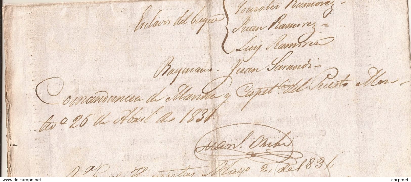 NAVIGATION PASSPORT - URUGUAY 1829 Patente De NAVEGACION Issued By RONDEAU - ORIBE Sign - Boat With 4 SLAVES On Board - Historische Documenten