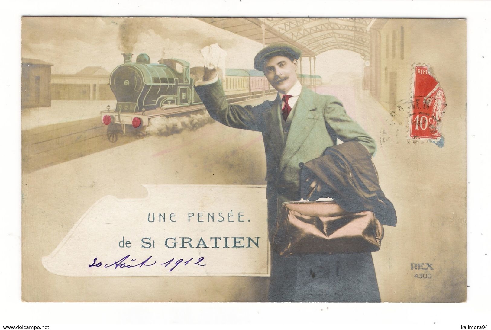 VAL  D' OISE  /  UNE  PENSEE  De  SAINT-GRATIEN  ( Voyageur , Gare , Train Et Locomotive à Vapeur ) /  Edit.  REX - Saint Gratien