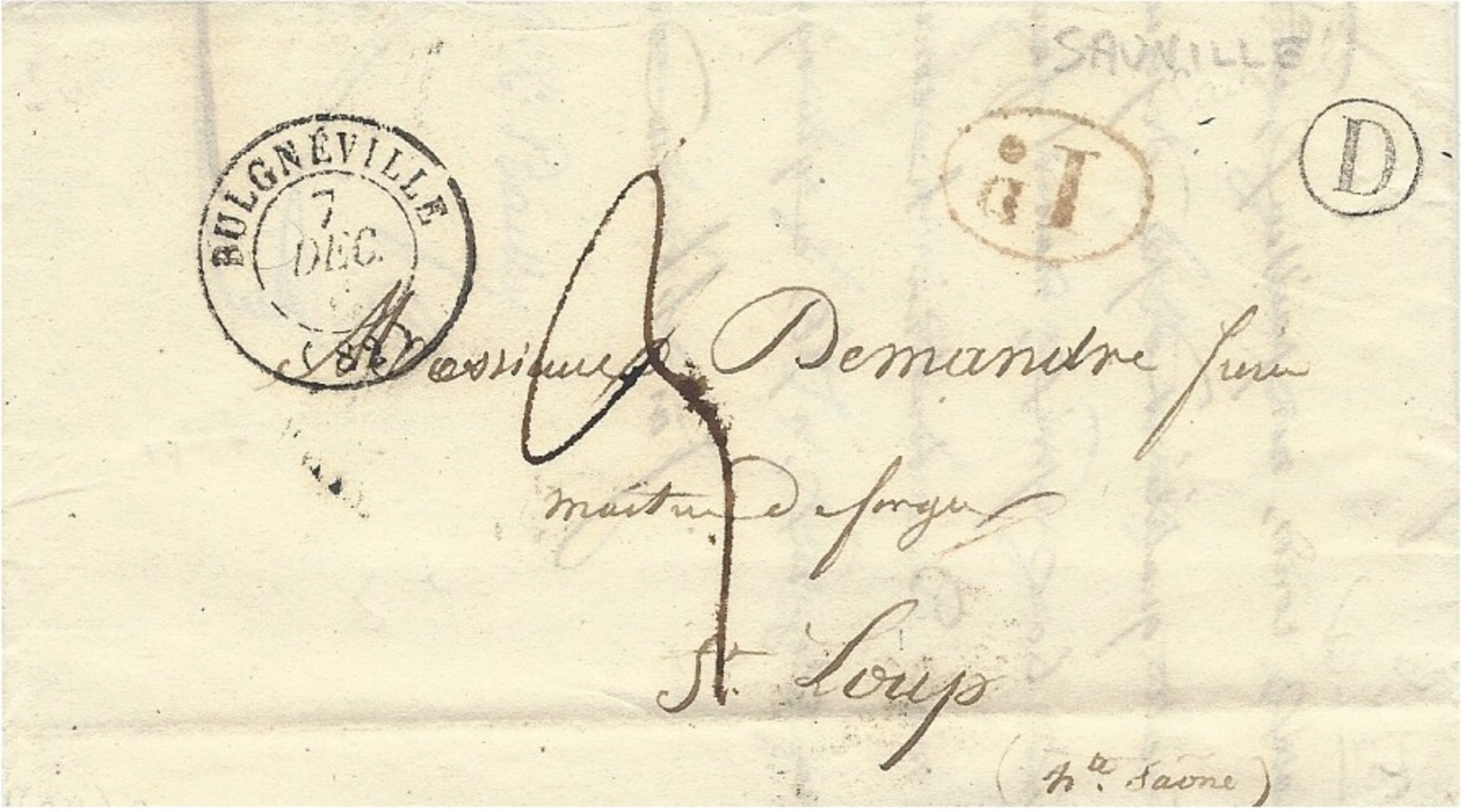 1842- Lettre De BULGNEVILLE ( Vosges ) Cad T 15 + I D +D  Boite Rurale De  Sauville  Pour St Loup - 1801-1848: Precursors XIX