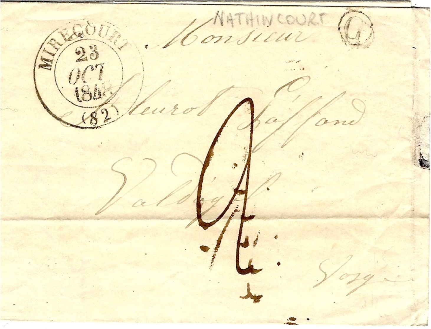 1848- Lettre De MIRECOURT ( Vosges ) Cad T 13  + G Boite Rurale De  Nathincourt - 1801-1848: Précurseurs XIX