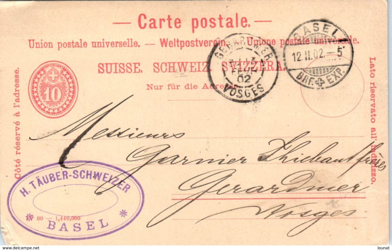 Suisse Bale - BASEL - H. Tauber Schweizer - Entiers Postaux - Entiers Postaux