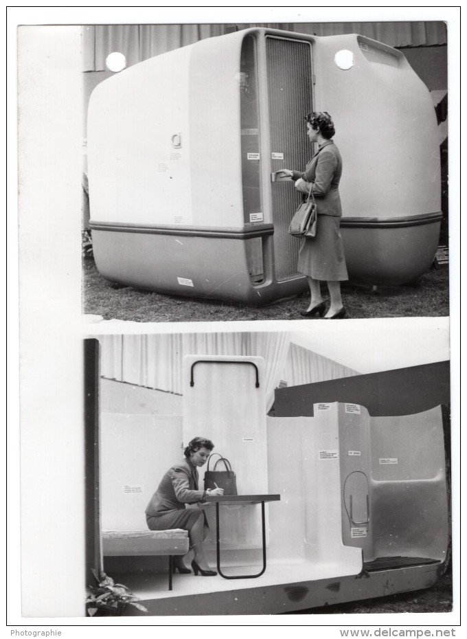 Paris Salon De L'Equipement Hotelier Cabine Hotelliere Mobile Ancienne Photo De Presse 1956 - Lieux