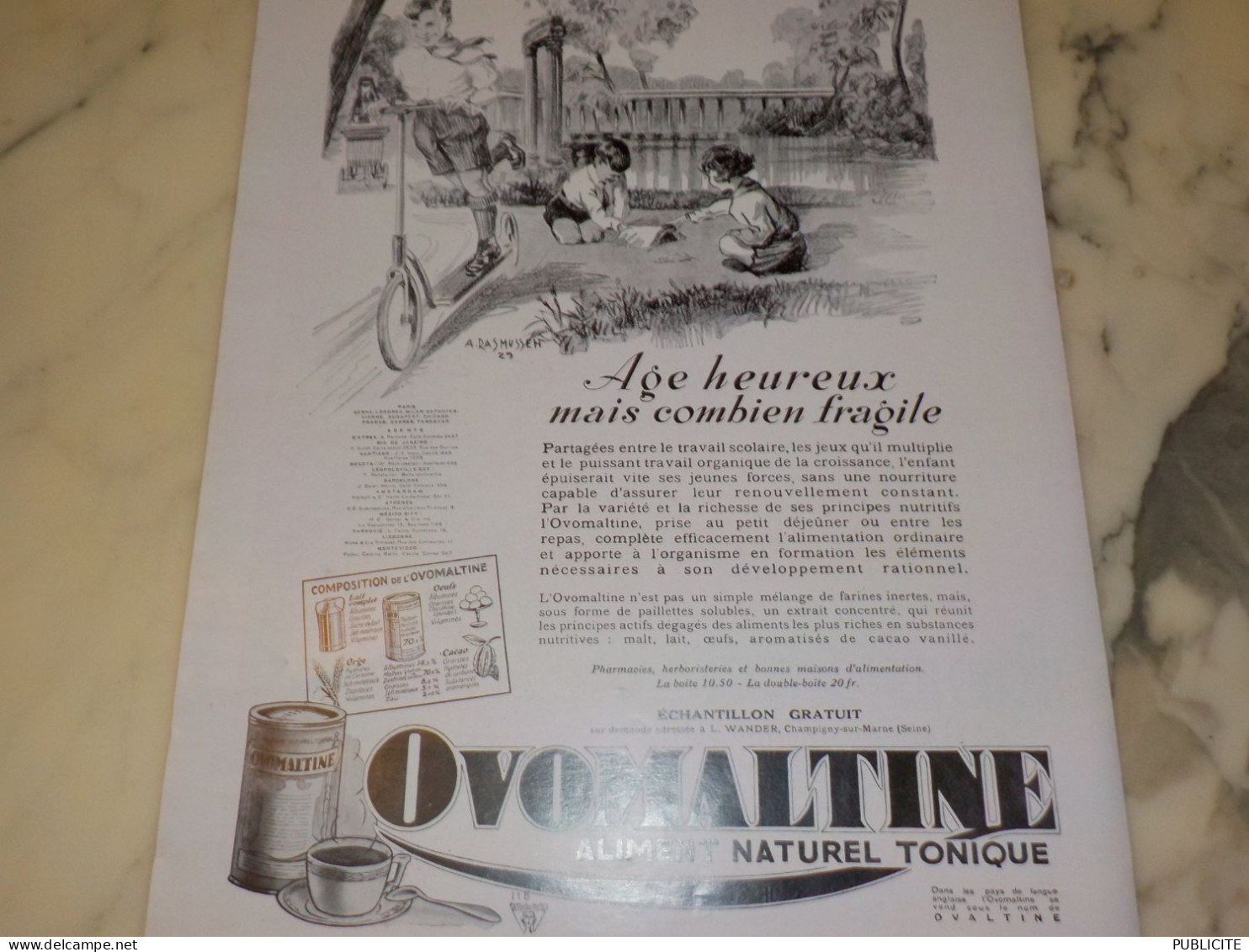 ANCIENNE PUBLICITE AGE HEUREUX OVOMALTINE 1929 - Affiches