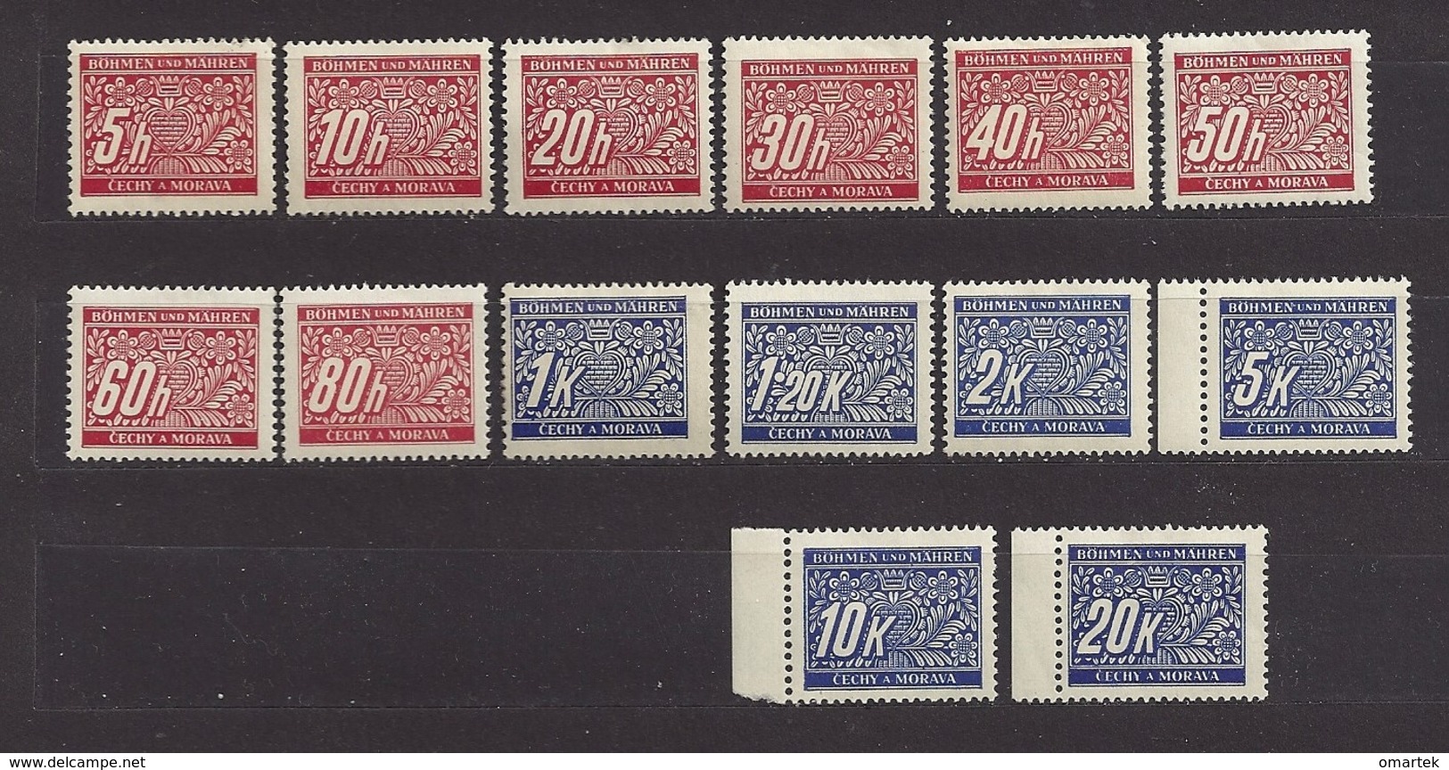 Bohemia & Moravia Böhmen Und Mähren 1939 MH * Mi P 1-14 Sc J 1-14 Portomarken. Postage Due. German Occupation. - Nuevos