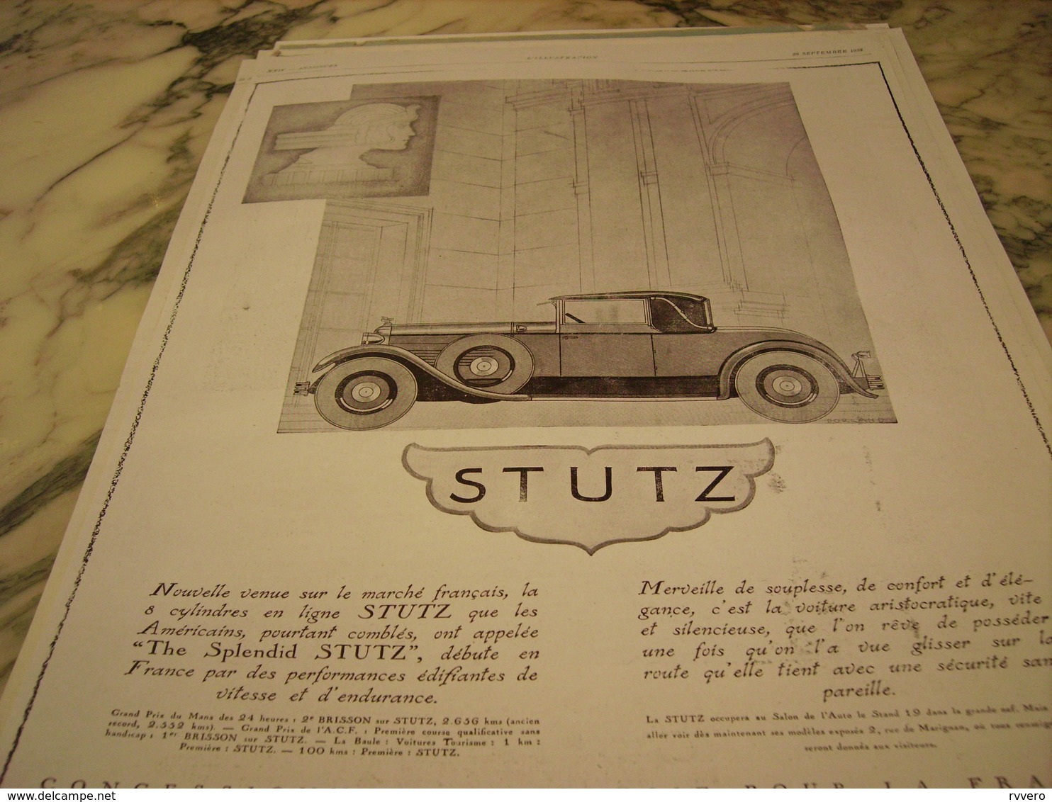 ANCIENNE PUBLICITE VOITURE AUTO  STUTZ 1928 - Cars