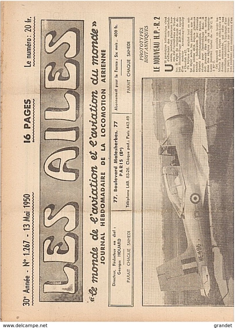 LES AILES - AVIATION - N° 1267 - 1950. - Avion