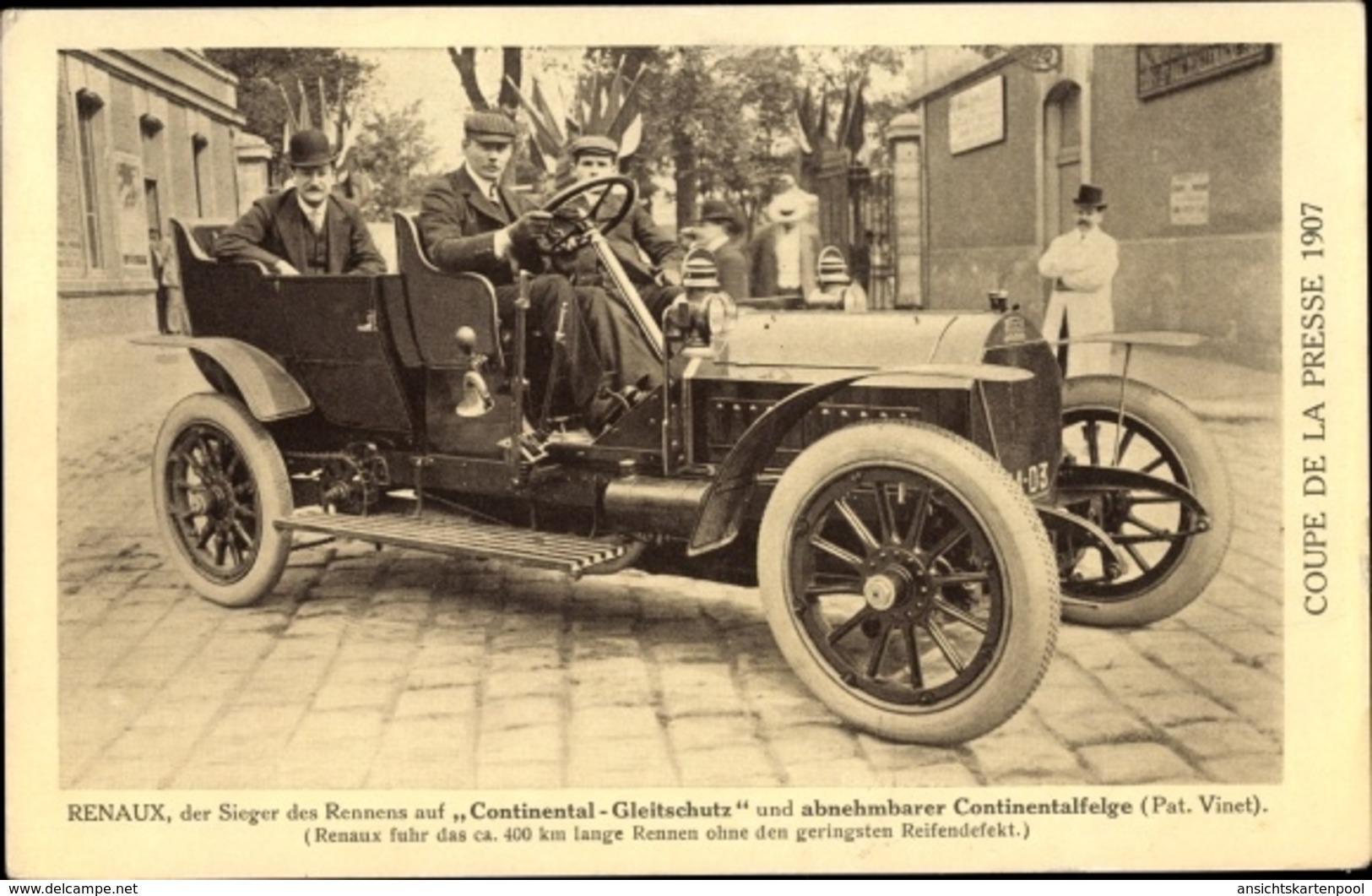 Cp Coupe De La Presse 1907, Renaux, Sieger Des Rennens Auf Continental Gleitschutz - Autres & Non Classés