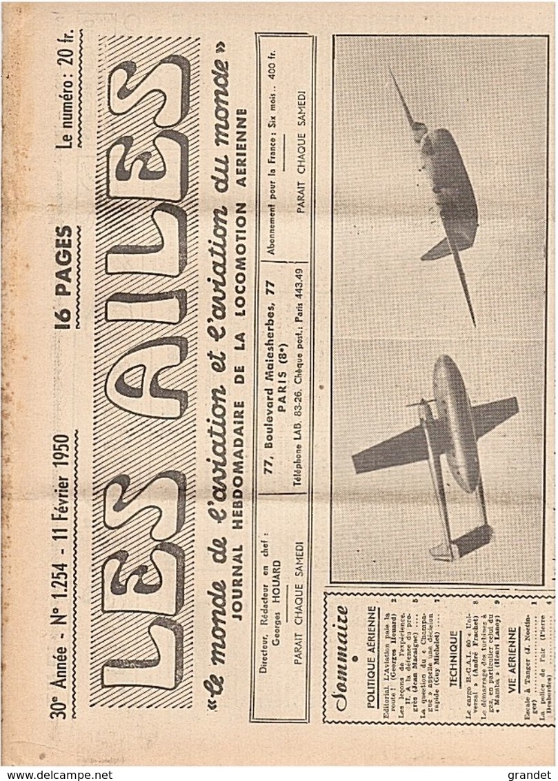 LES AILES - AVIATION - N° 1254 - 1950. - Avión