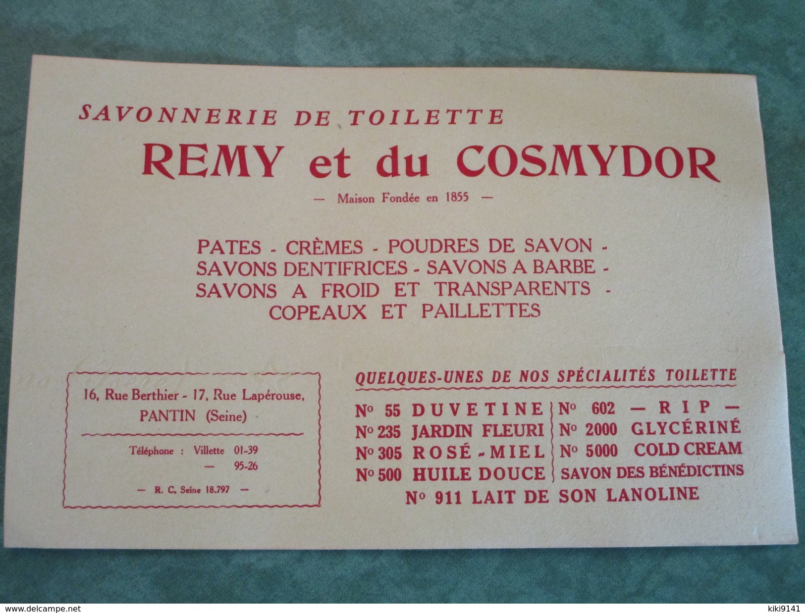 Savonnerie De Toilette - REMY Et Du COSMYDOR - PARIS (Buvard) - Parfum & Cosmetica