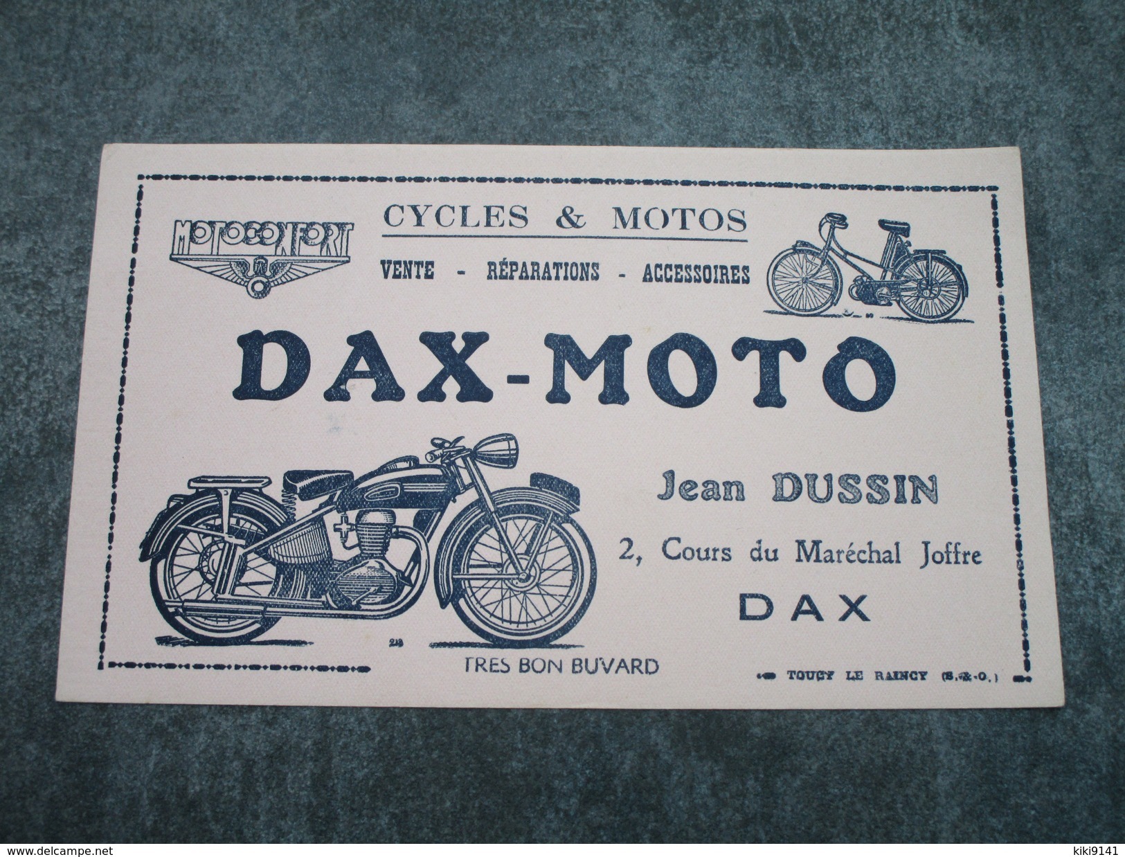 DAX-MOTO  .  Cycles & Motos  .  Jean DUSSIN 2, Cours Du Maréchal Joffre (buvard Blanc) - Moto & Vélo