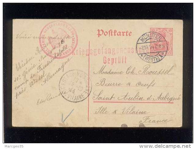 Entier Postal Allemand Cachet Rouge Kriegsgefangenensundu Ng Geprüft En 10/1914 &amp; KGL Treups Generalkommando VII Arm - Covers & Documents