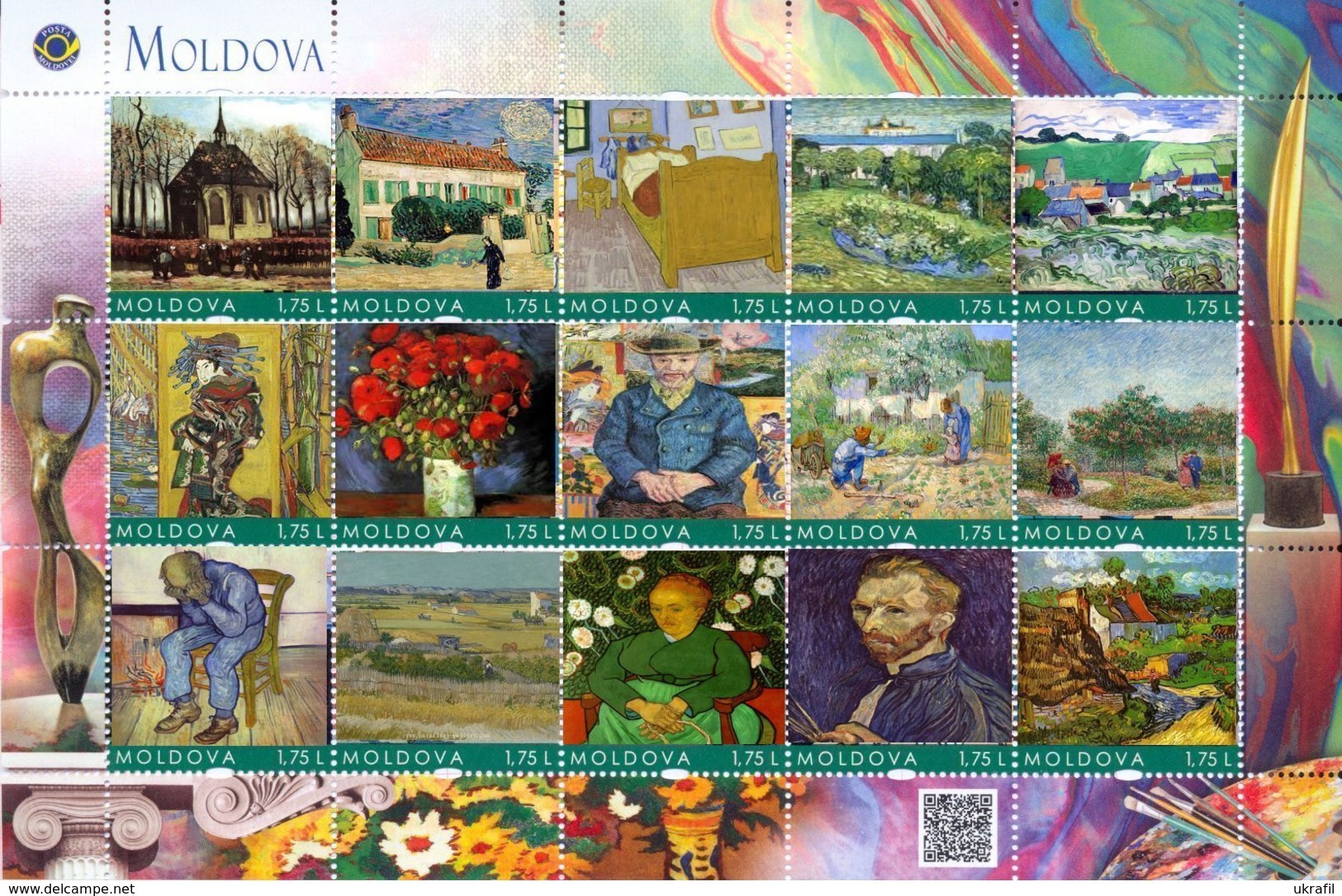 Moldova 2018, Painting, V. Van Gogh, Sheetlet Of 15v - Moldavie