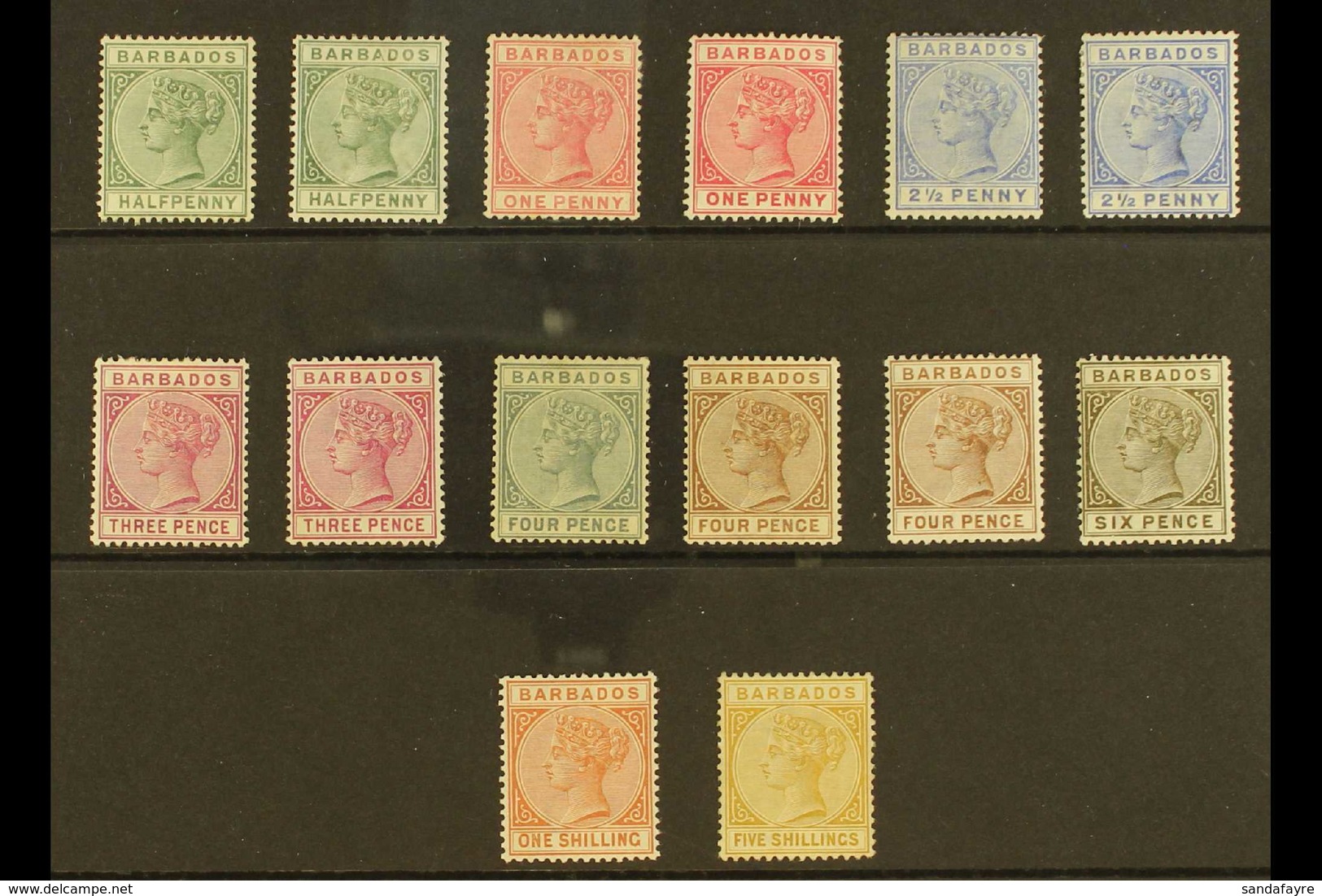 1882  Queen Victoria Set To 5s Complete Including All SG Listed Shades, SG 89/103, Very Fine And Fresh Mint. (14 Stamps) - Barbados (...-1966)