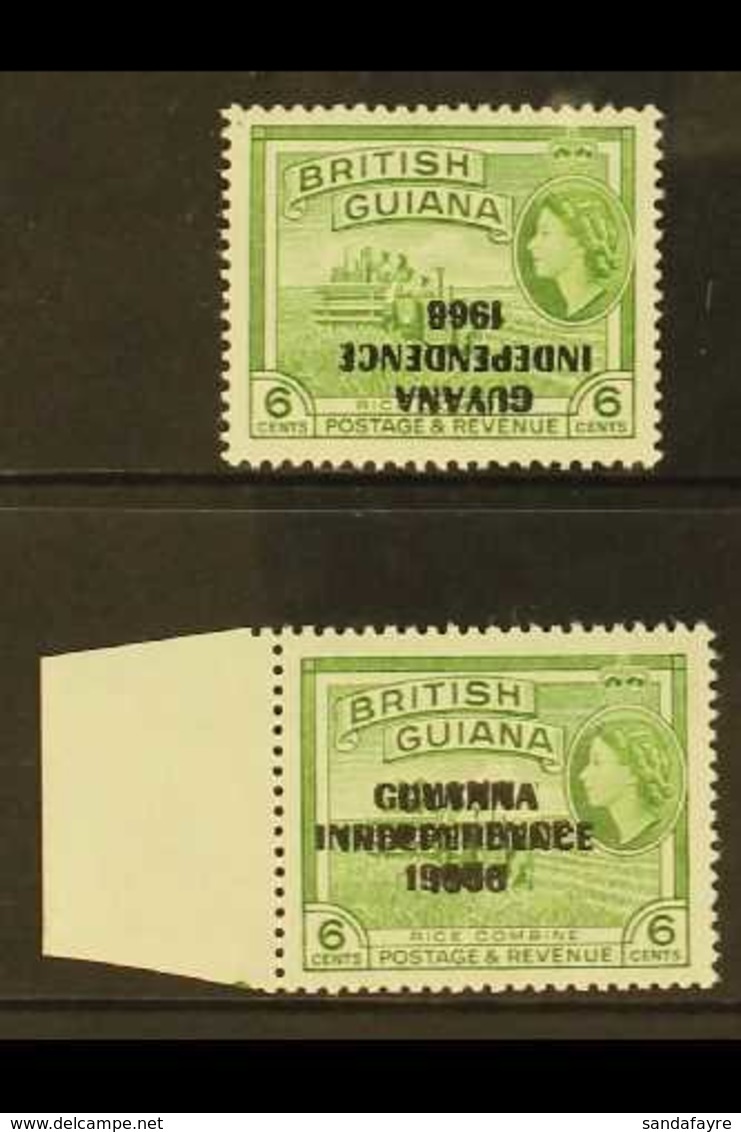 1967-68  6c Yellow Green, Overprint Inverted, And Another Double, SG 424b/c, Fine Never Hinged Mint. (2 Stamps) For More - Guiana (1966-...)