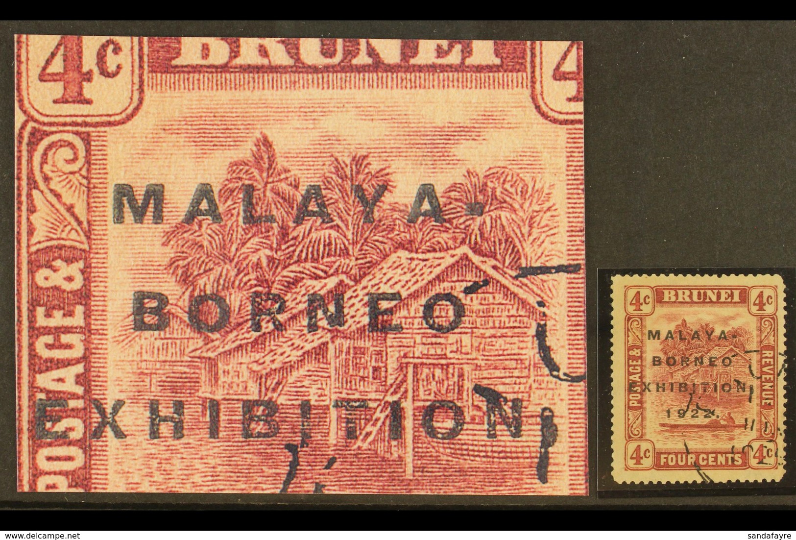 1922  4c Claret Malaya-Borneo Exhibition With Broken "N" Variety, SG 54c, Fine Used. For More Images, Please Visit Http: - Brunei (...-1984)