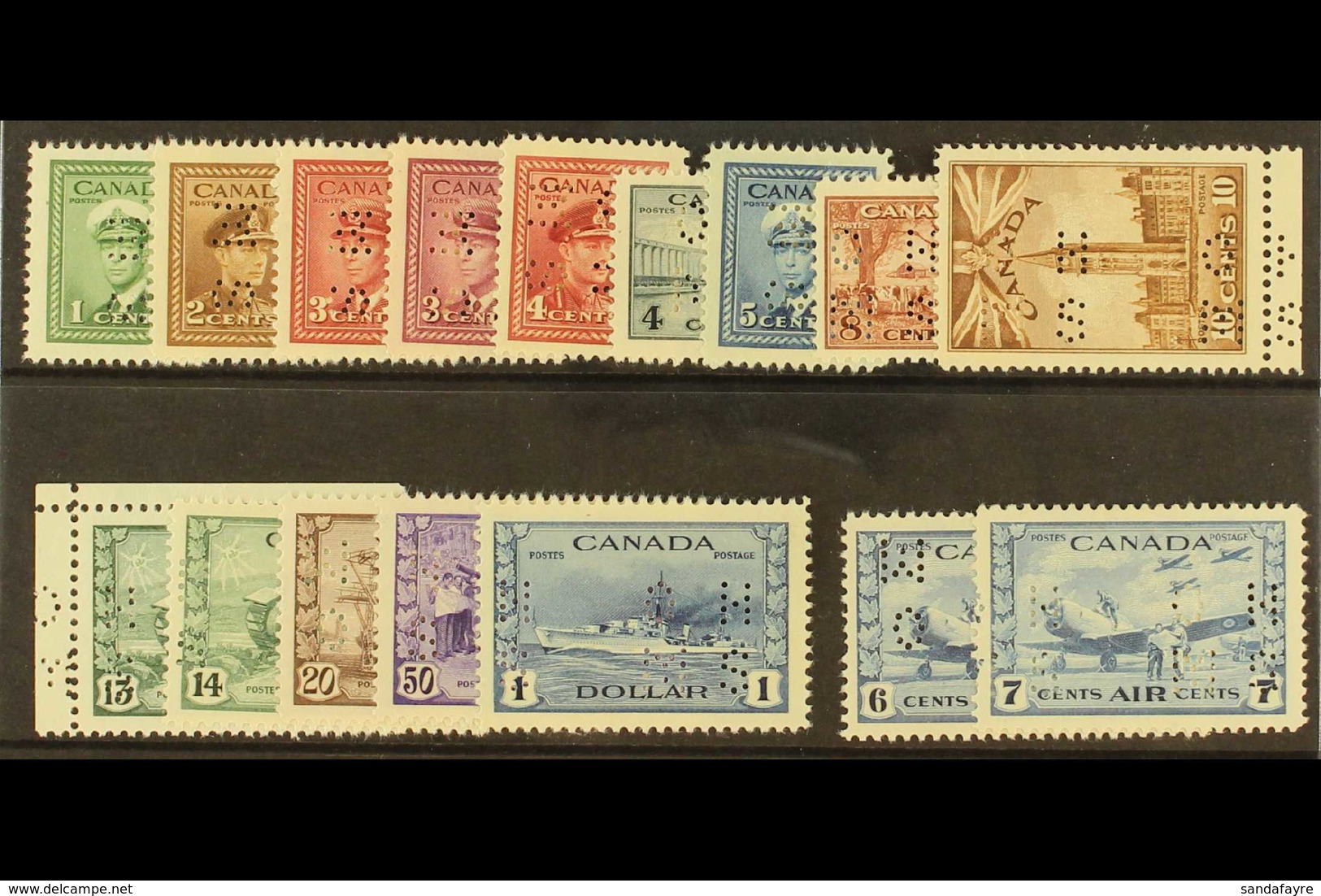 OFFICIALS  1942-43 War Effort Complete Set Punctured With Type O2 Perfins, SG O137/O152, Superb Never Hinged Mint. (16 S - Altri & Non Classificati