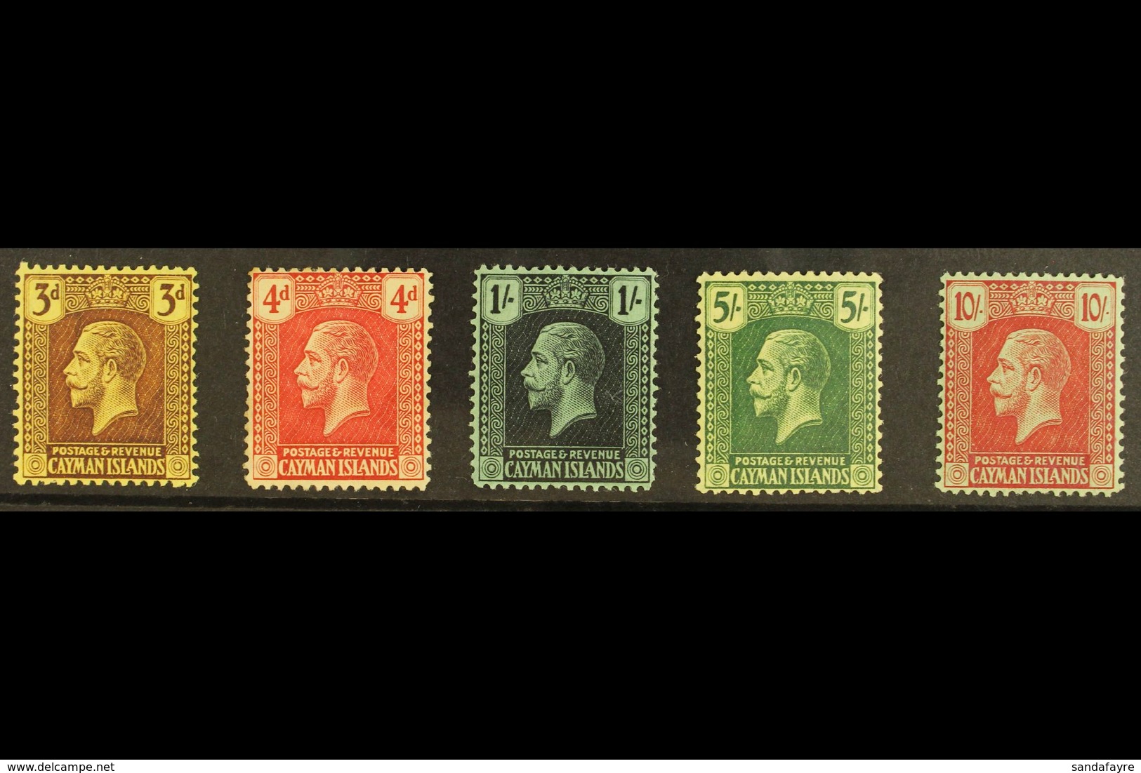 1921-26  Watermark Multi Crown CA Complete Set, SG 60/67, Fine Mint, The 10s Is Never Hinged. (5 Stamps) For More Images - Cayman Islands