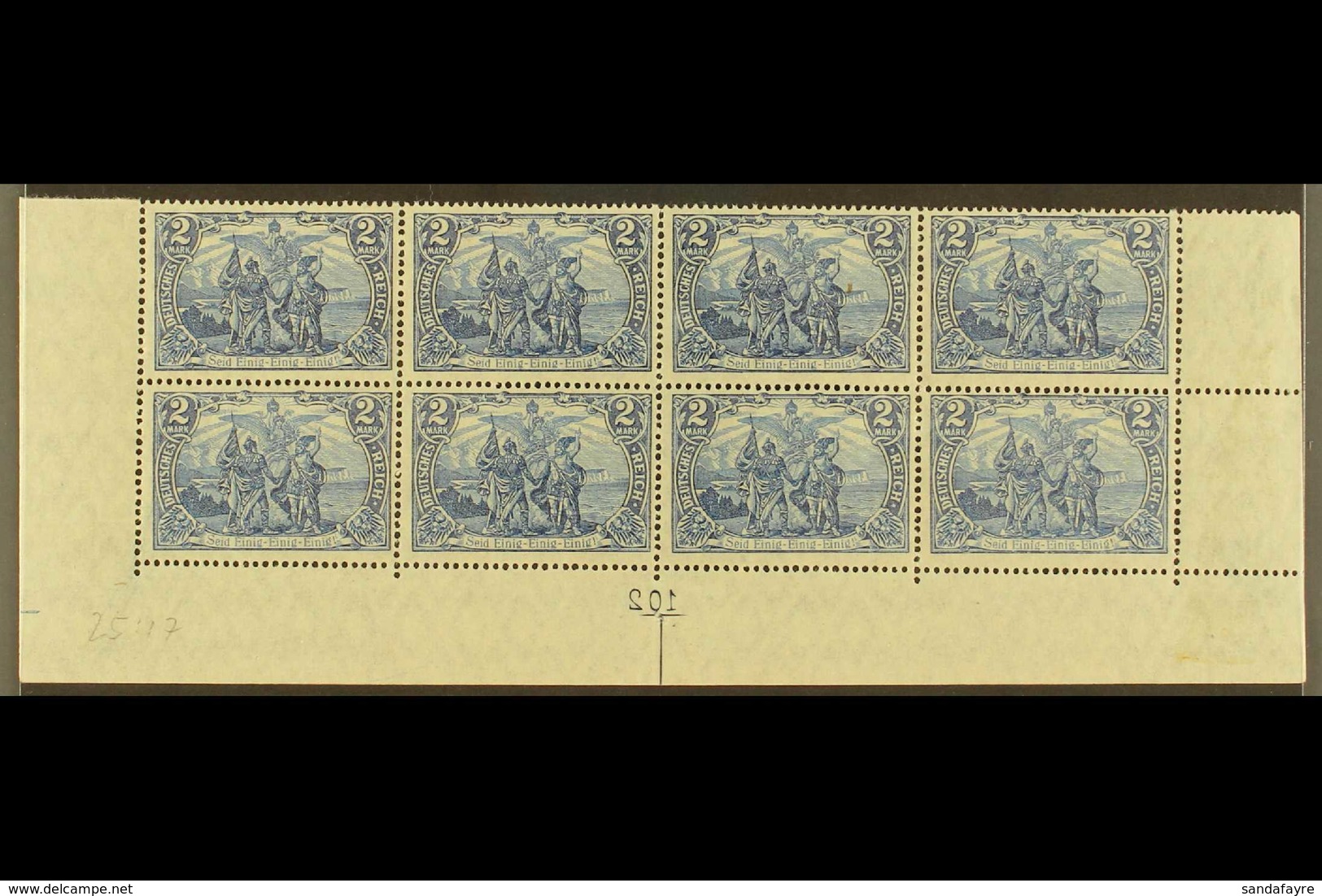 1915-19  2m Deep Blue 'War Printing' Perf Holes 25:17 (Michel 95 B IIa, SG 94B), Superb Never Hinged Mint Marginal BLOCK - Altri & Non Classificati