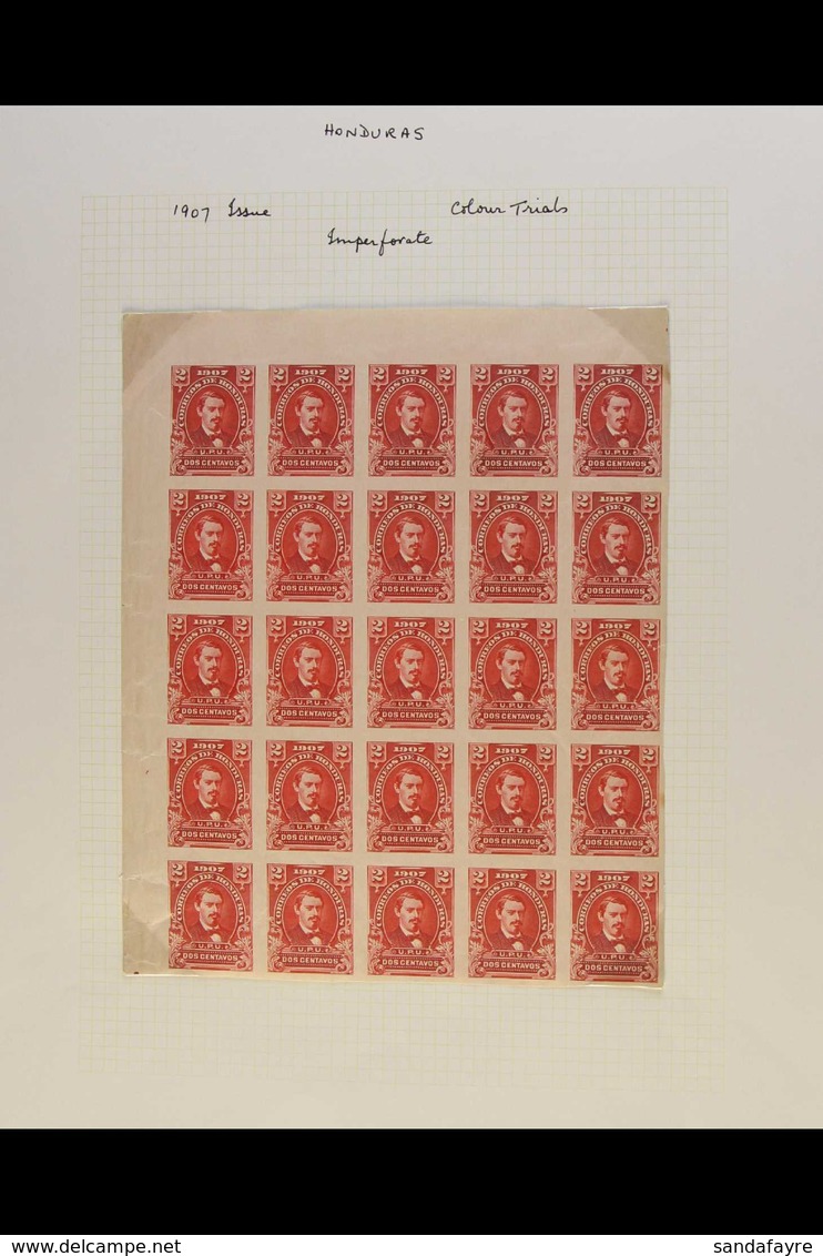 1907 IMPERF PROOFS  For The 2c President Medina Issue (Scott 120/20A), Comprising 2c Carmine IMPERF PROOFS BLOCK Of 25 A - Honduras