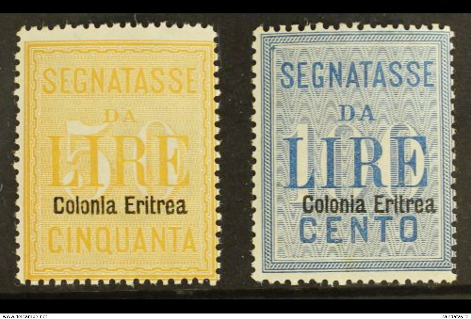 ERITREA  POSTAGE DUES 1903 50L Yellow & 100L Blue Overprints (SG D41/42, Sassone 12/13), Fine Mint, 50L With Tiny Wrinkl - Altri & Non Classificati