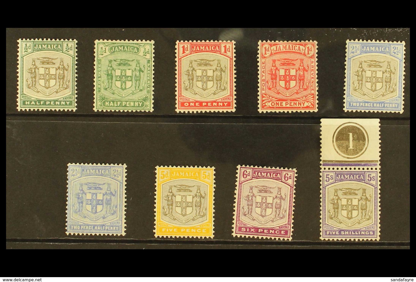 1905-11  Complete Arms Set, SG 37/45, Fine Mint, The 5s With Plate Number In Margin. (9) For More Images, Please Visit H - Giamaica (...-1961)