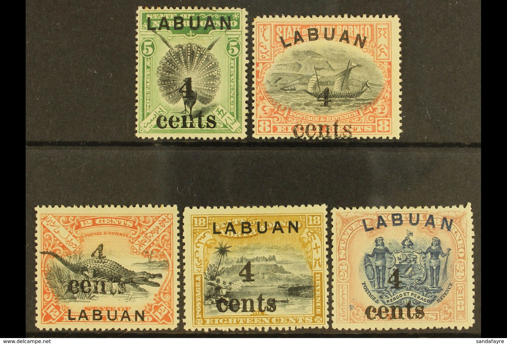 1904  "4 Cents" Surcharges - 4c On 5c (SG 129), Plus 4c On 8c To 4c On 24c (SG 131/34), Fine Mint. (5 Stamps) For More I - Borneo Del Nord (...-1963)