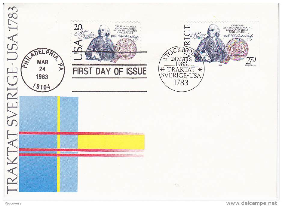1983 SWEDEN & USA JOINT ISSUE On SINGLE  FDC Commerce Heraldic Lion Stamps - Joint Issues