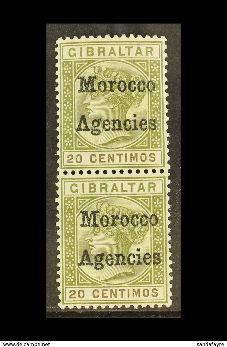 GIBRALTAR ISSUES OVERPRINTED  1898 20c Olive Green And Brown, Variety "inverted V For A", SG 3 + 3a, In Vertical Pair Wi - Altri & Non Classificati