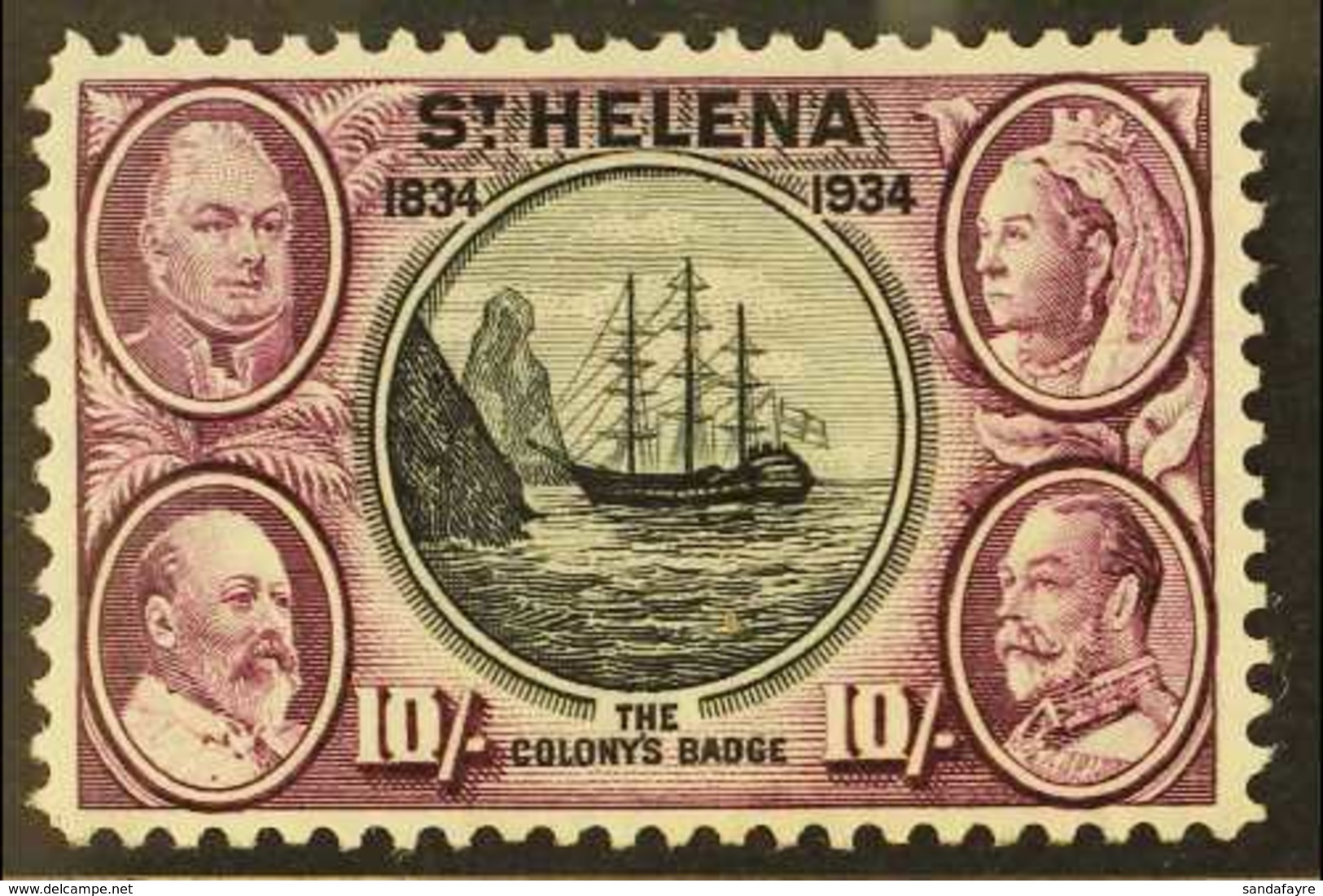 1934  10s Black & Purple "Centenary", SG 123, Fine Mint For More Images, Please Visit Http://www.sandafayre.com/itemdeta - Saint Helena Island