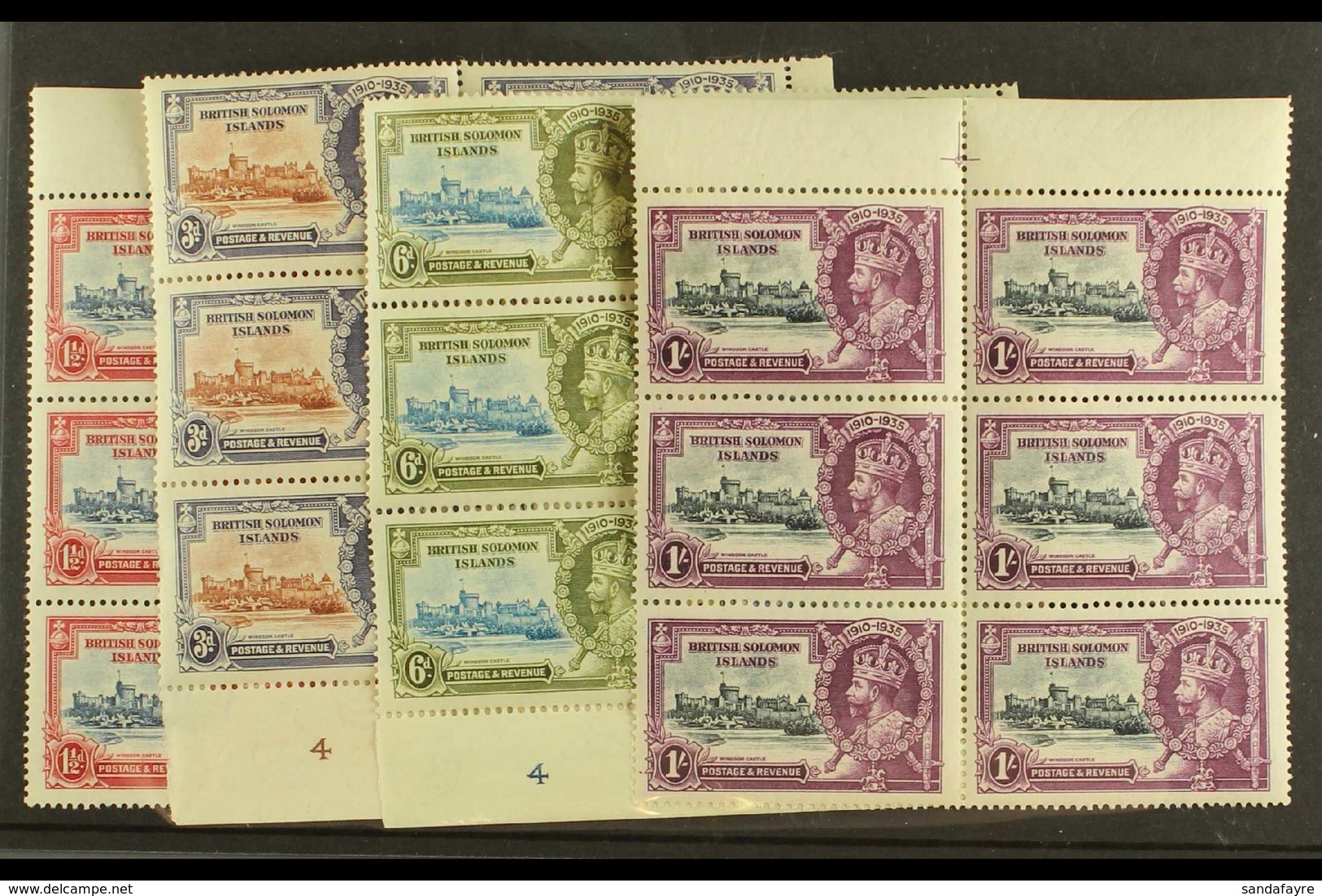 1935  Silver Jubilee Complete Set, SG 53/56, As Never Hinged Mint Marginal BLOCKS OF SIX. (6 Blocks, 24 Stamps) For More - Isole Salomone (...-1978)