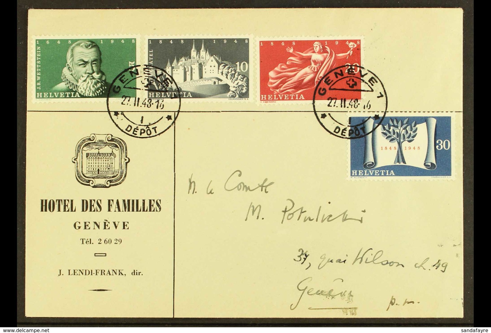 1948  Federal State Centenary Set On First Day Cover, SG 485/8, Zumstein 281/4, Very Fine On A Commercial Cover. For Mor - Altri & Non Classificati