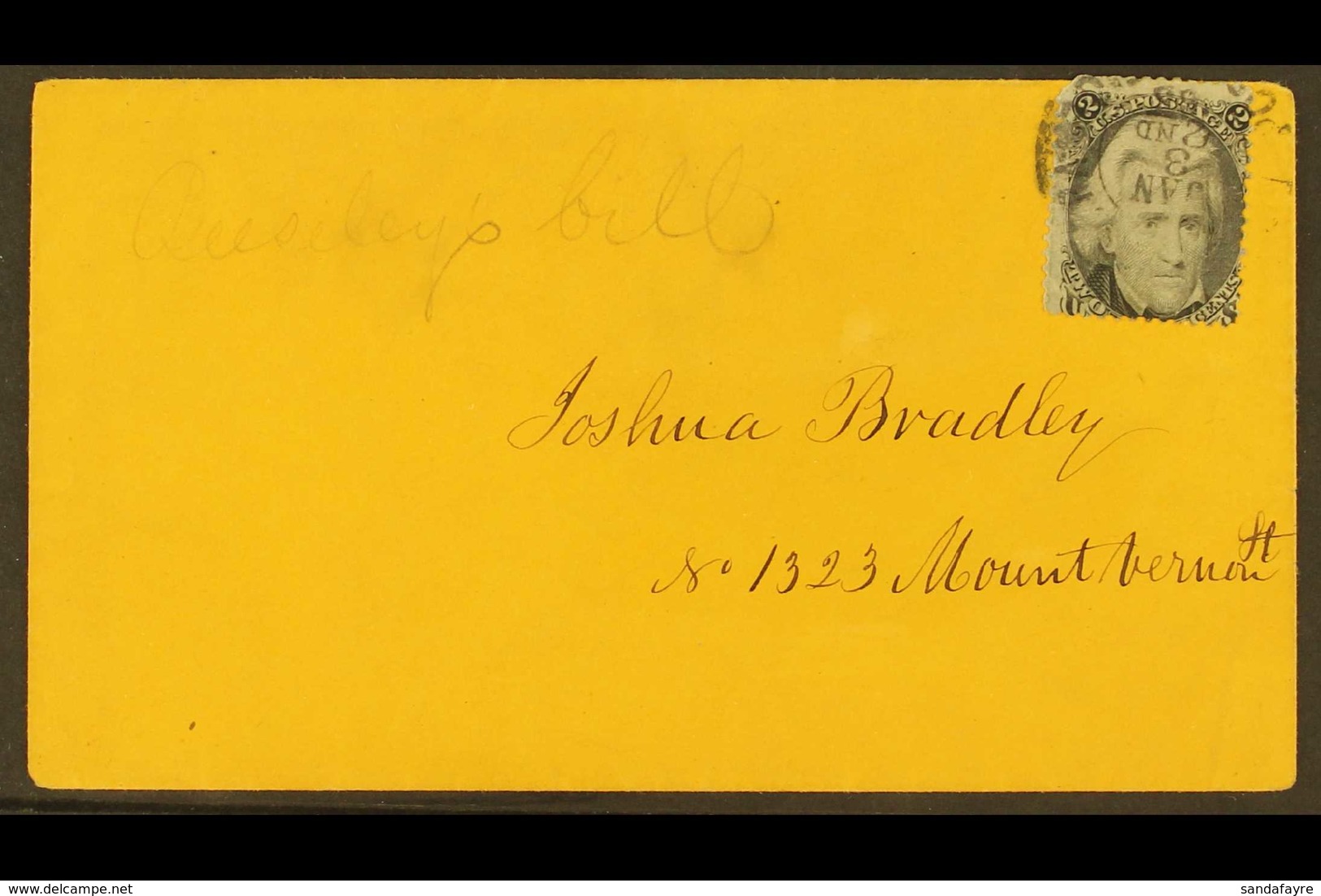 1863  (Jan 3rd) Cover Posted To Mount Vernon Bearing A 2c "Andrew Jackson" Tied By Cds. Pretty Cover! For More Images, P - Other & Unclassified
