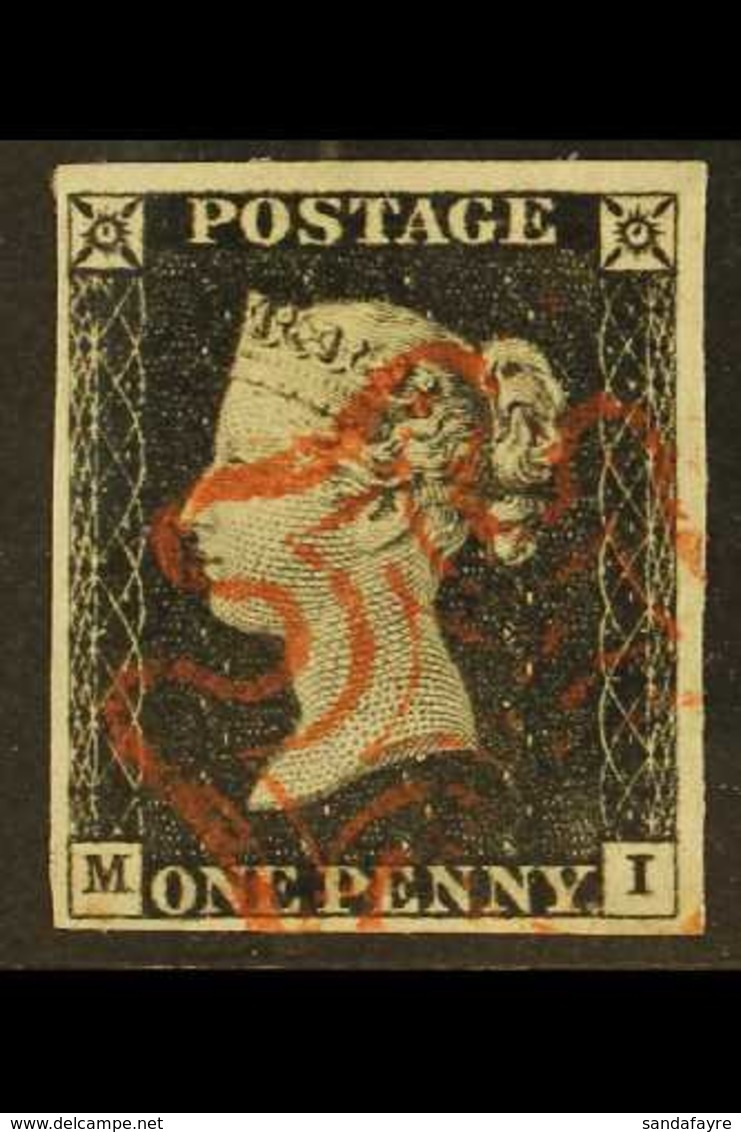 1840  1d Black 'M I' Plate 2, SG 2, Used With 4 Margins & Crisp Red MC Cancellation. A Beautiful Example. For More Image - Unclassified