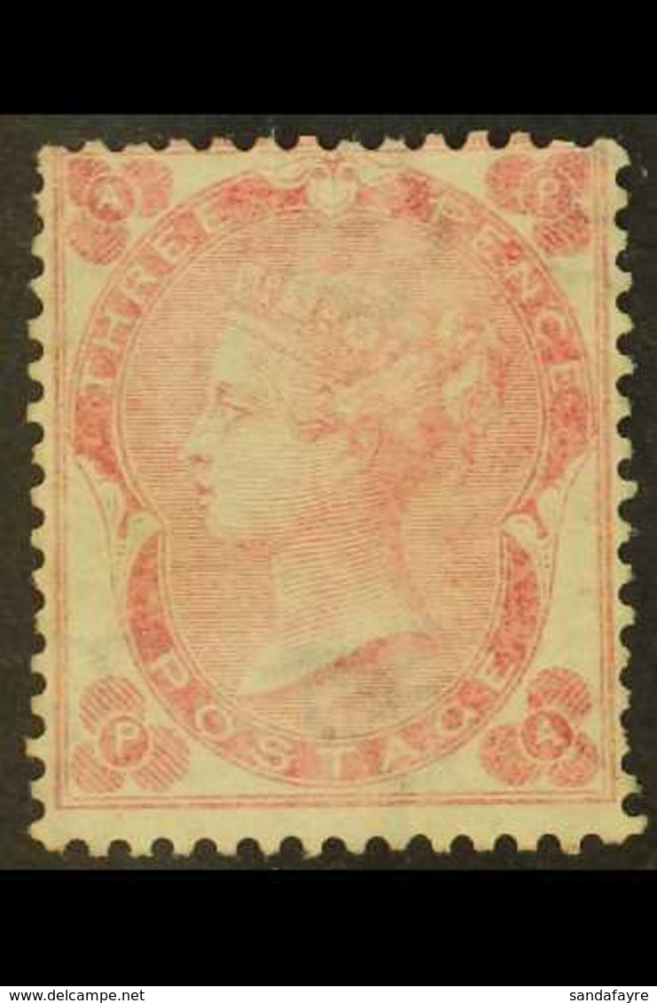 1862-64  3d Pale Carmine-rose,Wmk Emblems, SG 77, Unused Without Gum, A Couple Of Shortish Perfs But Fresh And Attractiv - Other & Unclassified
