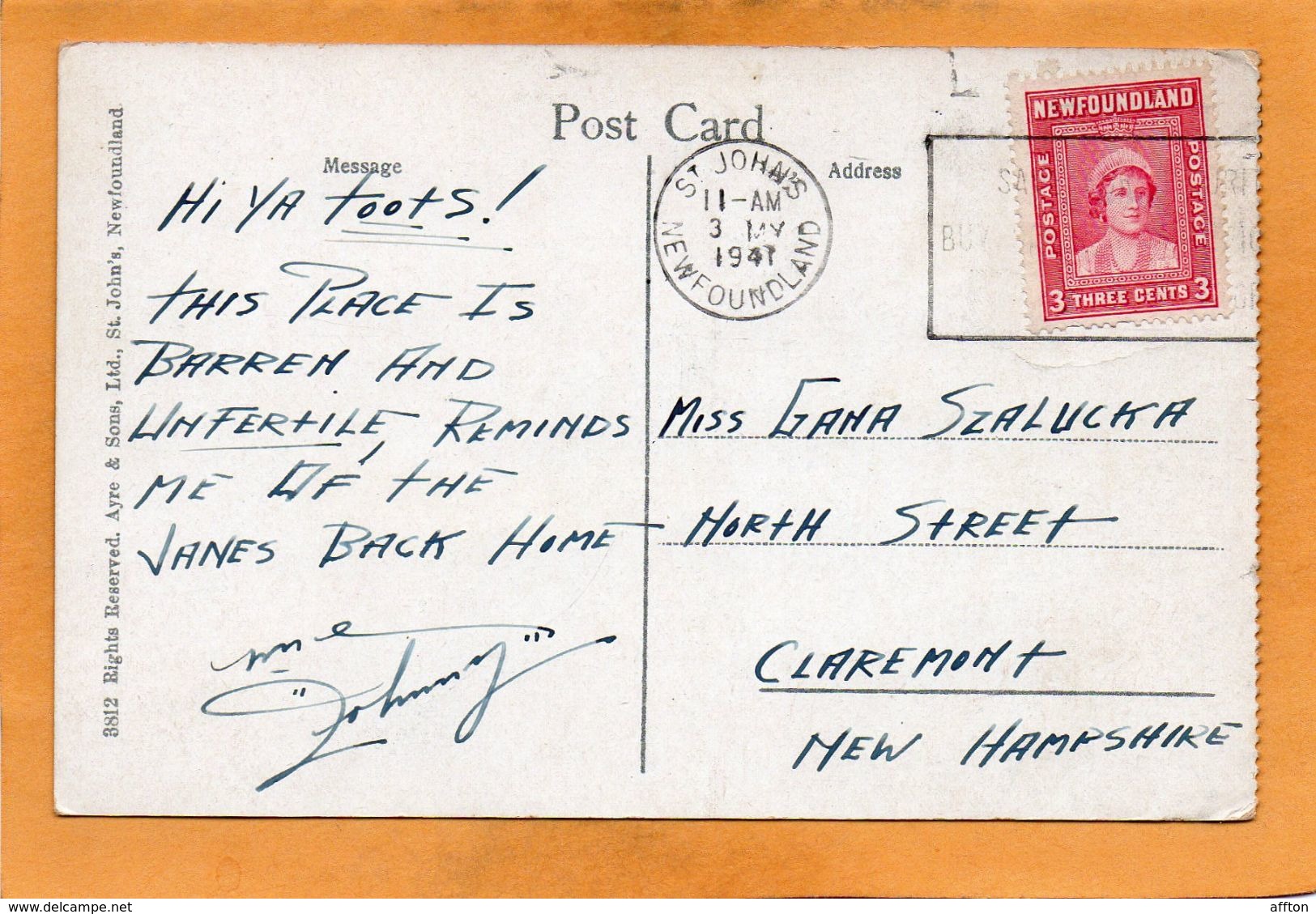 St Johns Newfoundland 1947 Postcard - St. John's