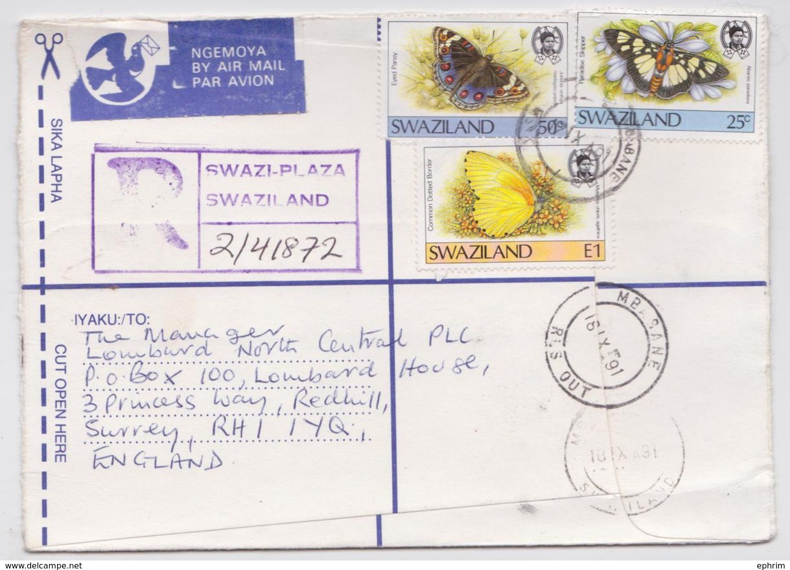 SWAZILAND - Lot De 9 Enveloppes Timbrées - Papillon - Cochon - Peinture Rupestre - Butterfly - Pig - Rock Paintings - Swaziland (1968-...)