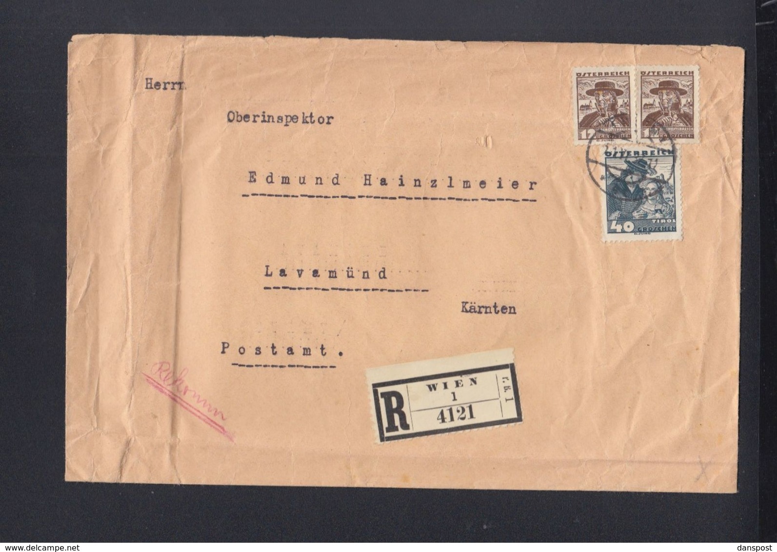 Österreich R-Brief Wien 1937 Nach Lavamünd - Storia Postale