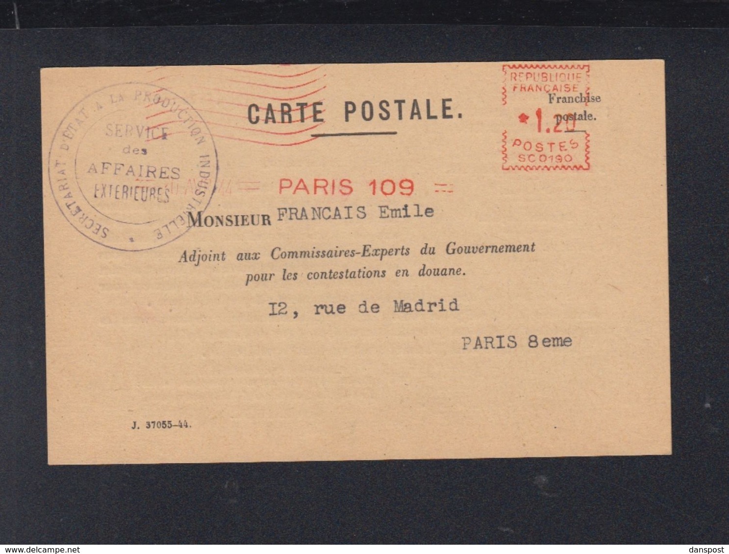 France Carte Postale Secretariat Production Industrielle 1944 - Guerre De 1939-45