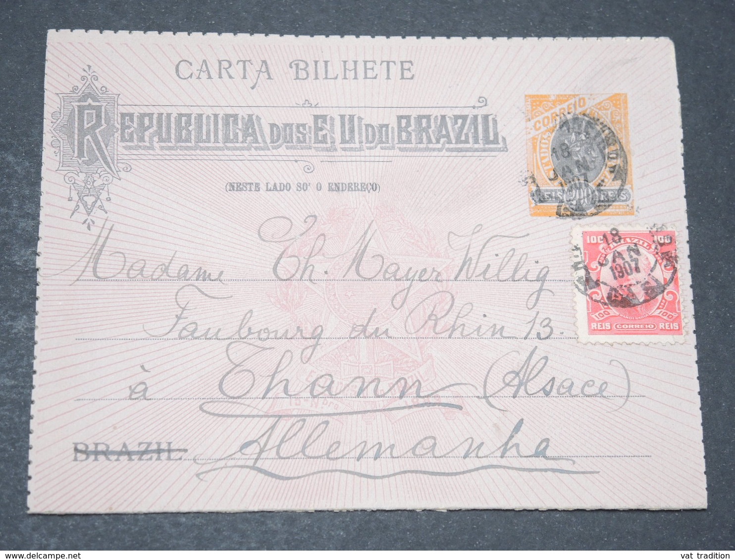 BRESIL - Entier Postal + Complément De Rio De Janeiro Pour L 'Allemagne En 1907 - L 14390 - Entiers Postaux
