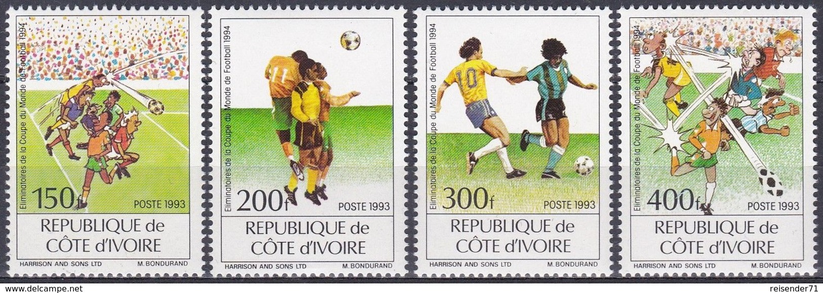 Elfenbeinküste Ivory Coast Cote D'Ivoire 1993 Sport Spiele Fußball Football Soccer USA Qualifikation, Mi. 1101-4 ** - Côte D'Ivoire (1960-...)