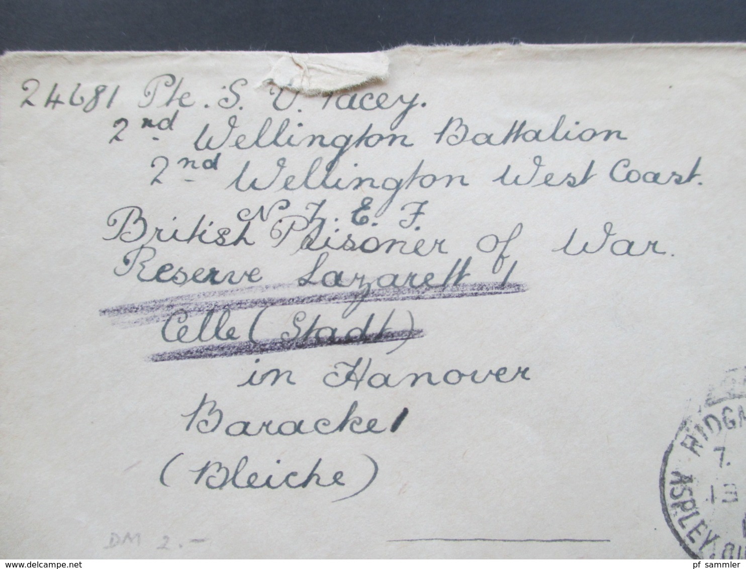 GB 1917 Prisoner Of War Wellington Batallion Baracke 1 (Bleiche) Celle / Hannover. Censor P.W. 558 - Briefe U. Dokumente