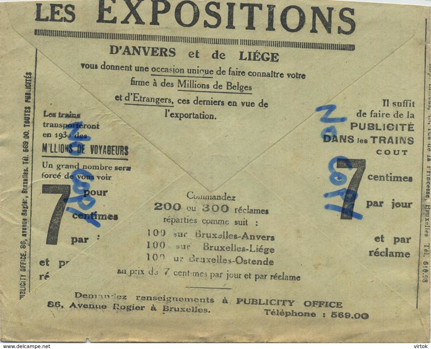 Old Envelope With Publicité 1930: Les EXPOSITIONS Anvers Et Liège : Publicité Trains .  Voir Scans - Omslagen