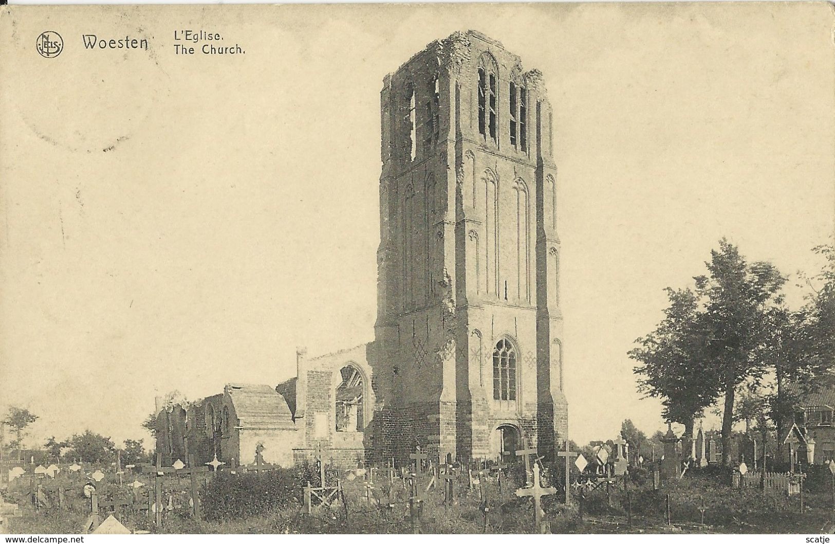 Woesten    L'Eglise  -  Met Kerkhof   -   1923   -   Militaria - Vleteren